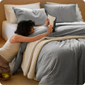 Bedsure PureWoven Striped Duvet Cover Set Linen‐Like, King Size, 3-PC