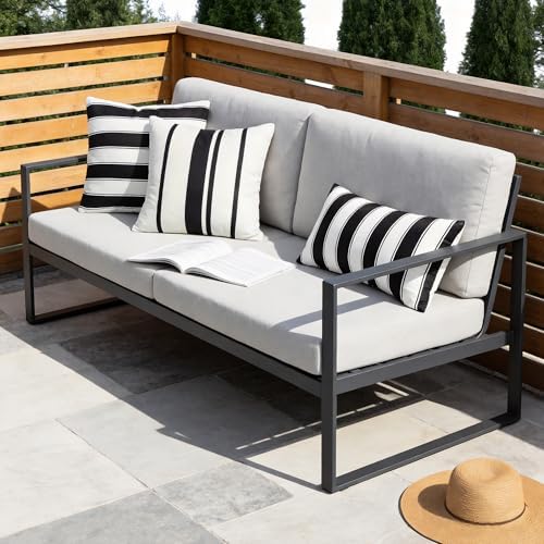 Outdoor Waterproof Throw Pillow Covers 18x18 Inch Set of 2, Striped