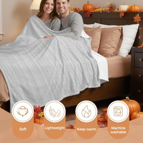 Gray Thin Lines Blanket Plush Cozy Fuzzy Throw Blanket for