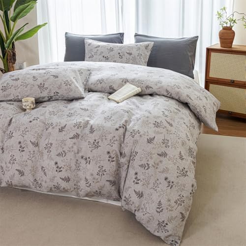 Full Duvet Cover Set - Soft Botanical Leaf Pattern Bedding 3 Pieces