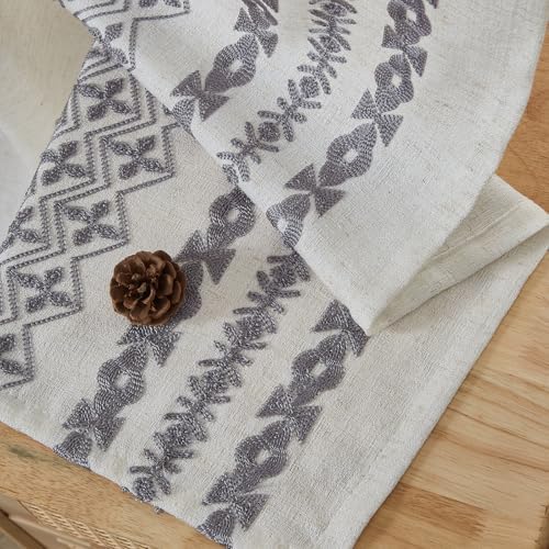 Beige Boho Curtains 84 Inch Length 2 Panels Set Faux Linen Embroidered