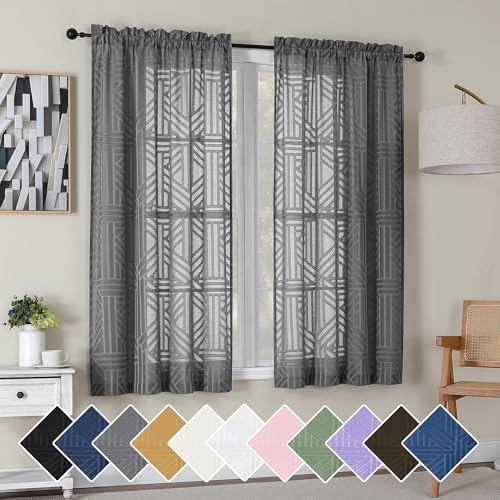 Simplebrand Grey Semi Sheer Curtains 63 Inch Length 2 Panels, Light