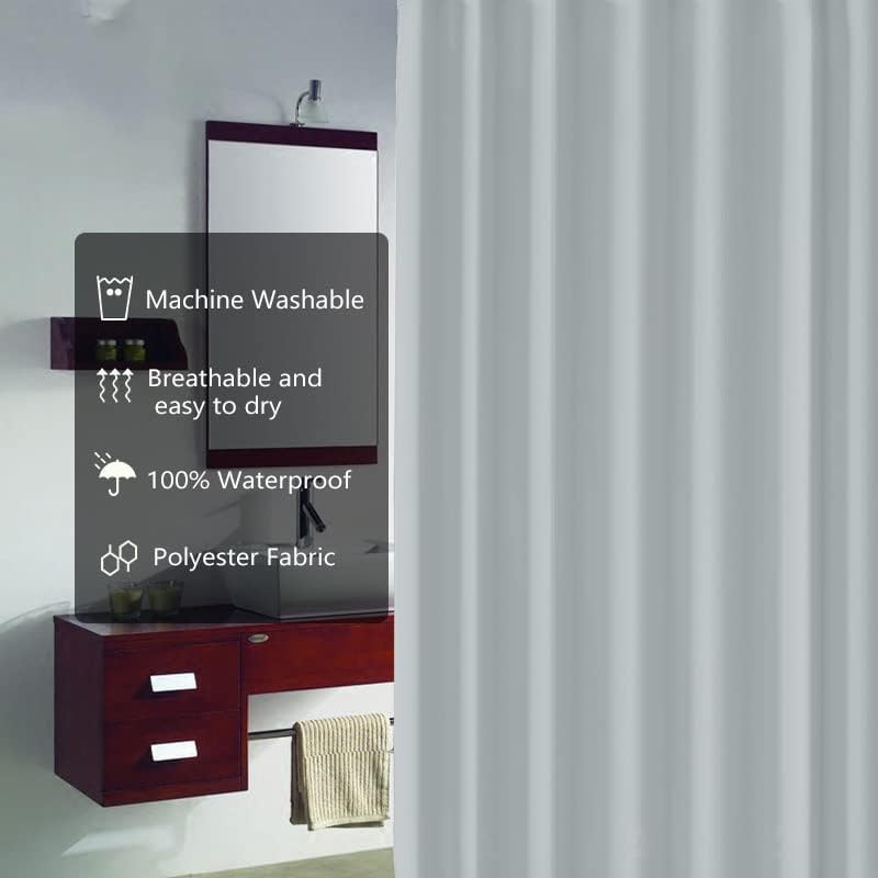 LLSCL Grey Fabric Shower Curtain Liner with Bottom Counterweight