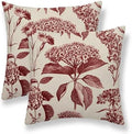 Burgundy Red Floral Pillow Covers 18 x 18 Inch Set of 2 Vintage
