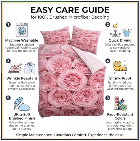 King Duvet Cover Set Soft Microfiber Valentine's Day Roses