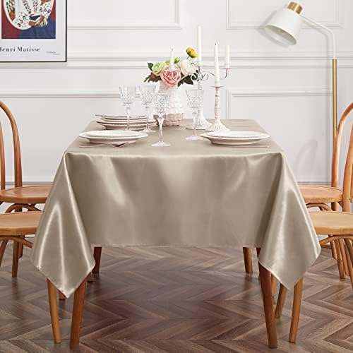1 Pack Tan Satin Tablecloth, 58 x 102 Inches, Rectangle