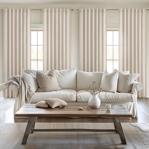 96 Inch Living Room Curtains Natural Taupe Linen Pleated Drapes Back