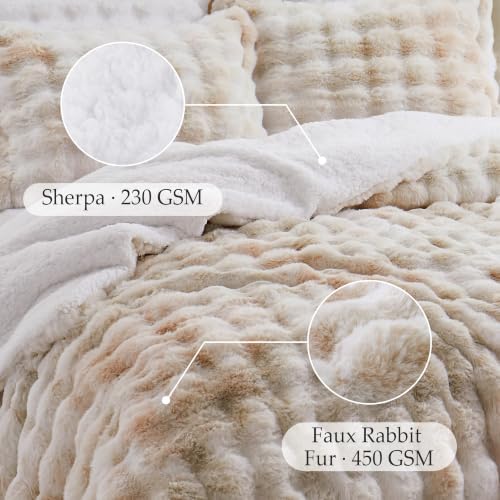 Peace nest Fluffy Rabbit Faux Fur Bedding King Comforter Set Ultra