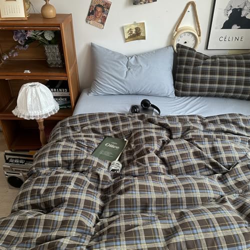 DONEUS Buffalo Plaid Duvet Cover Set 100% Washed Cotton Natural Linen