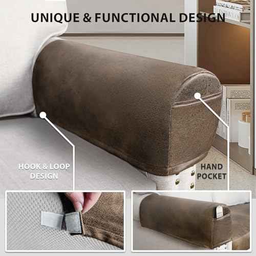 ANARACHON Leather Look Couch Arm Covers, Set of 2, Brown