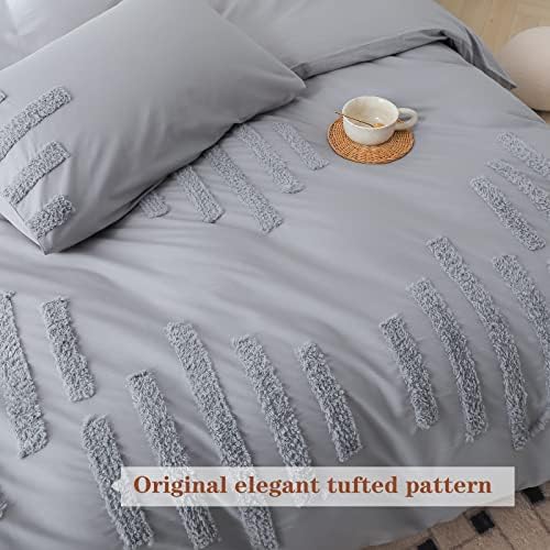 Simple&Opulence 100% Washed Cotton Tufted Duvet Cover Set King Size