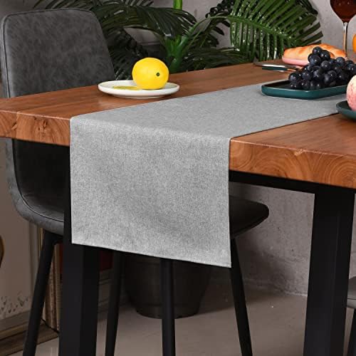 Grey Cotton Table Runner 13 x 72 Inches Long Farmhouse Style