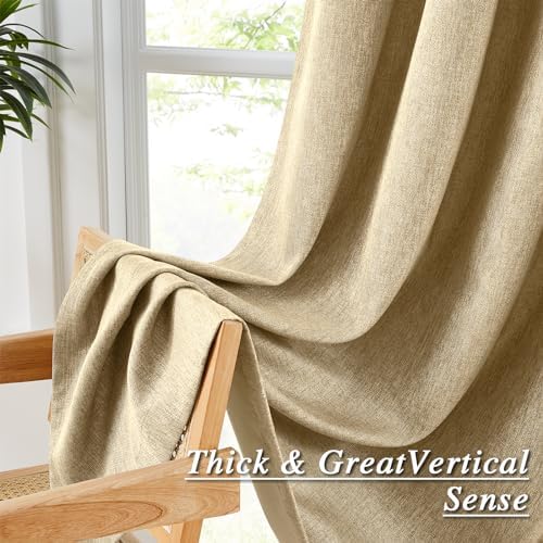 Melodiux Beige Linen Textured Room Darkening Curtains for Bedroom