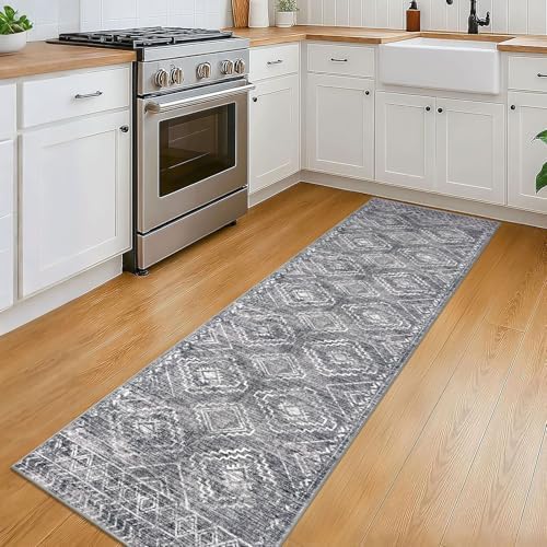 KILOCOCO Washable Runner Rug 2x6 ft Non-Slip Hallway Runners, Grey