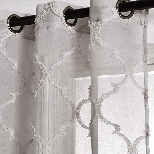 Lush Decor Gray Avon Trellis Grommet Sheer Window Curtain Panel Pair