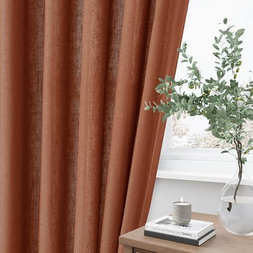 Aersas Terracotta Pinch Pleat Linen Curtains 84 Inch Length 2 Panels