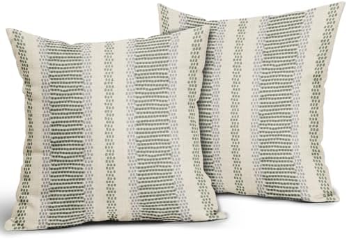 Sage Green Pillow Covers 18x18 Set of 2 Gray Grey Dot Print Striped