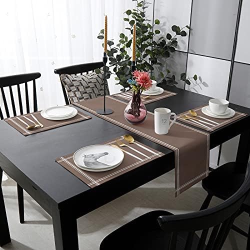 Solid Color Brown 90 Inches Table Runner with 6 Placemats, Table