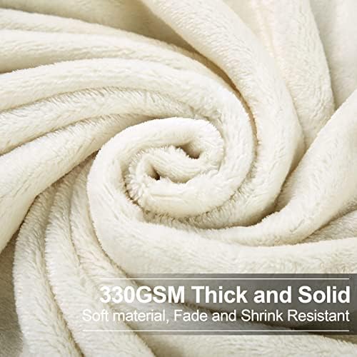 EASELAND Soft Lightweight King Size Fleece Blanket, Ivory, 90x108