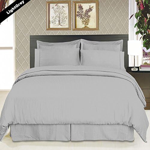 ARlinen 5 PCs Duvet Cover Set King Size Light Grey Stripe 400 Thread