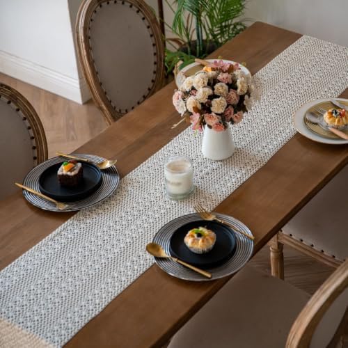 Table Runner Tassel Cotton Linen Pattern Bohemian Beige B 12*108 in