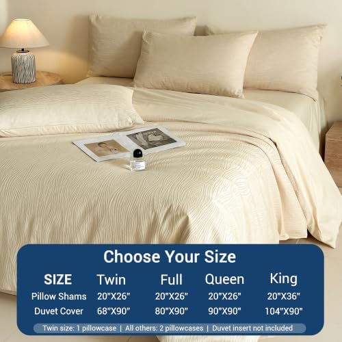 SheRest Cream Textured Duvet Cover Twin/Twin XL Size - 2 Pieces 145GSM