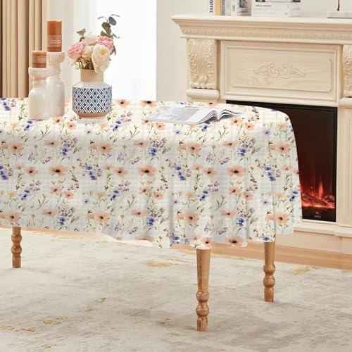 Floral Print Oval Table Cloth, Waterproof Duty Vinyl Plaid Botanical
