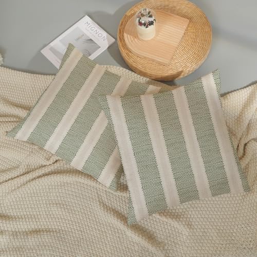 Sage Green Polka Dot Pillow Covers 20x20 Inch Set of 2 Boho Striped