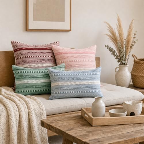 AVOIN colorlife Burgundy Boho Decorative Throw Pillow Covers Set of 2