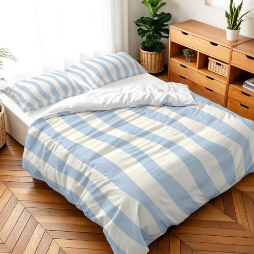 Duvet Cover King Size 3 Piece Bedding Set, Minimalist Stripes Soft