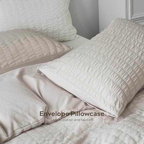 JELLYMONI Oatmeal Seersucker Duvet Cover Set Twin Size
