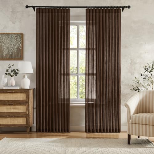DUALIFE Brown Pinch Pencil Pleated Linen Curtains 52x96 Inch Long 2