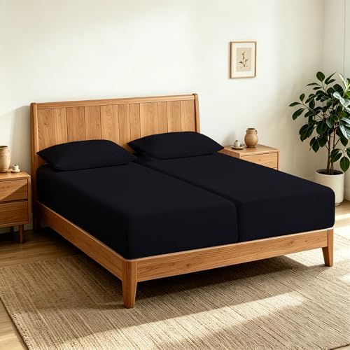 2 Pack Twin XL Fitted Sheets, 100% Egyptian Cotton, Black