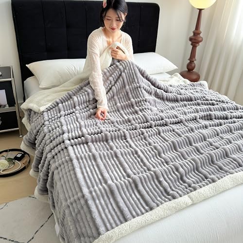 UKELER Sherpa Throw Blankets 60 × 80 inch, 470 GSM Striped Sherpa
