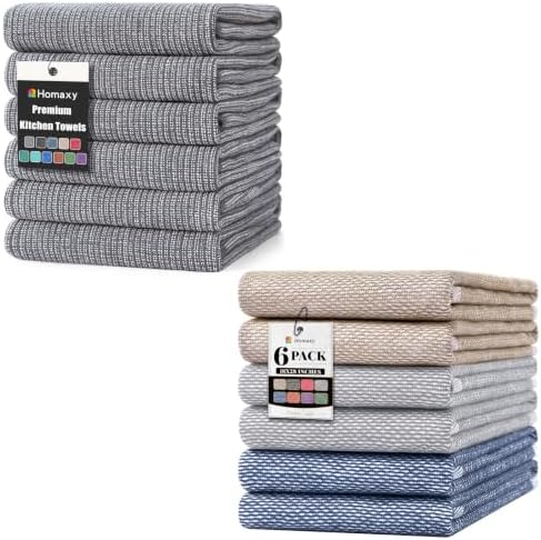 Homaxy Premium Kitchen Towels(18”x 28”, 6 Pack), Grey and Premium