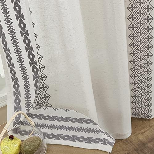 Boho Curtains 63 Inch Length 2 Panels Set Natural Linen Textured
