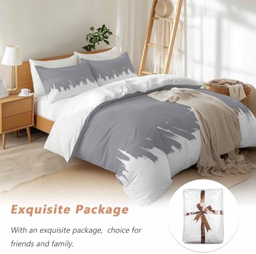 3 Piece Abstract Grey Duvet Cover Set Queen Size, Microfiber