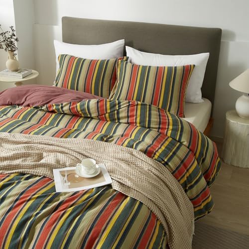 VM VOUGEMARKET Striped Duvet Cover Set Washed Cotton,Twin