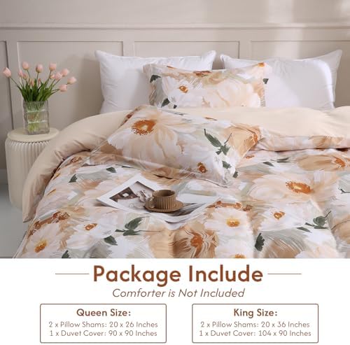 LONAVA Queen Flower 3 Pcs Duvet Cover Set, Breathable Soft Microfiber