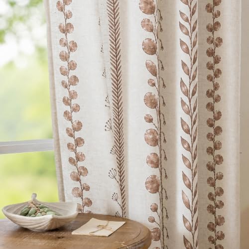 Boho Farmhouse Linen Curtains 96 Inch for Living Room 2 Panels