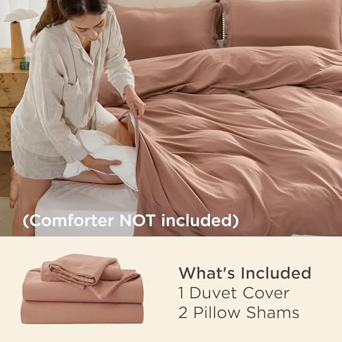 Bedsure Prewashed Duvet Cover King, Cotton-Like Bedding Set, Mocha