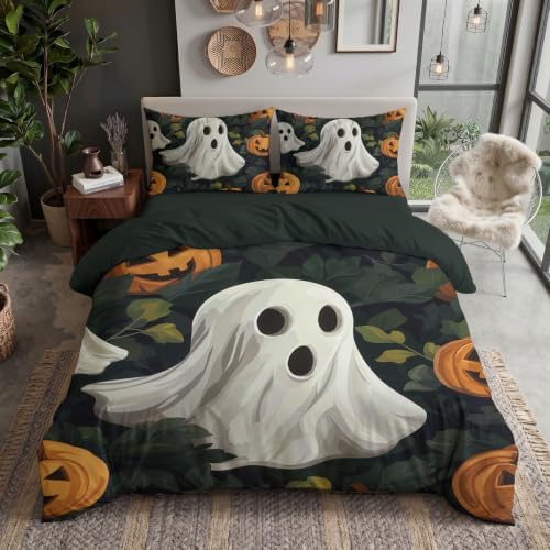 Charcoal Gray Retro Halloween Oil Painting Duvet Cover Set For Women