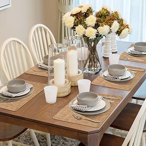 Maxpearl Faux Leather Placemats Set of 6, Easy to Clean, Brown