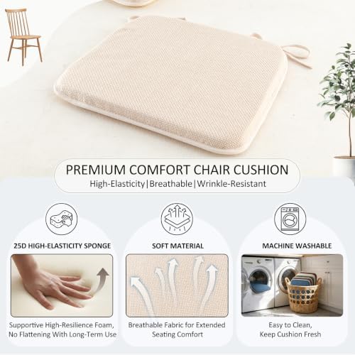 Mebakuk Chair Cushions Set of 4, Linen Textured Kitchen Chair Pads