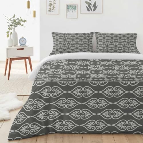 Grey Boho Duvet Cover Full Size Bedding Set 4 Pieces, 1