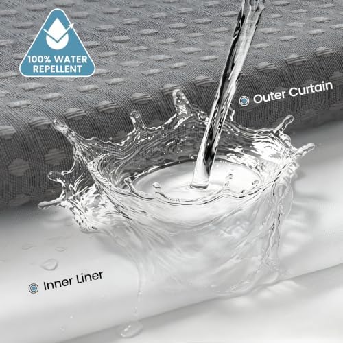256GSM Heavyweight Ringless Waffle Shower Curtain with Liner, 71x74