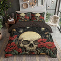 Charcoal Gray Gothic Skull Starry Sky Duvet Cover Set for Women Girls