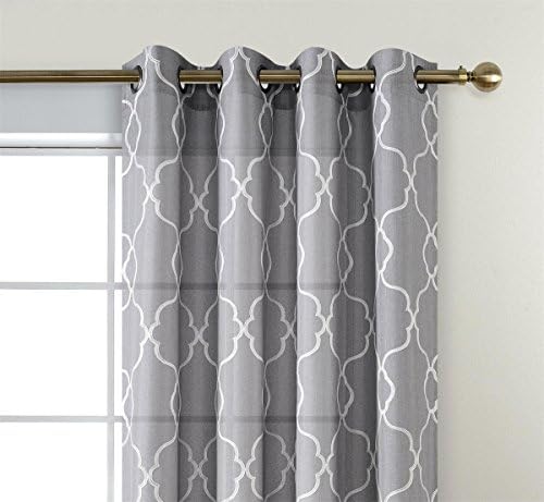 MIUCO Moroccan Embroidery Semi Sheer Curtains Faux Linen Grommet