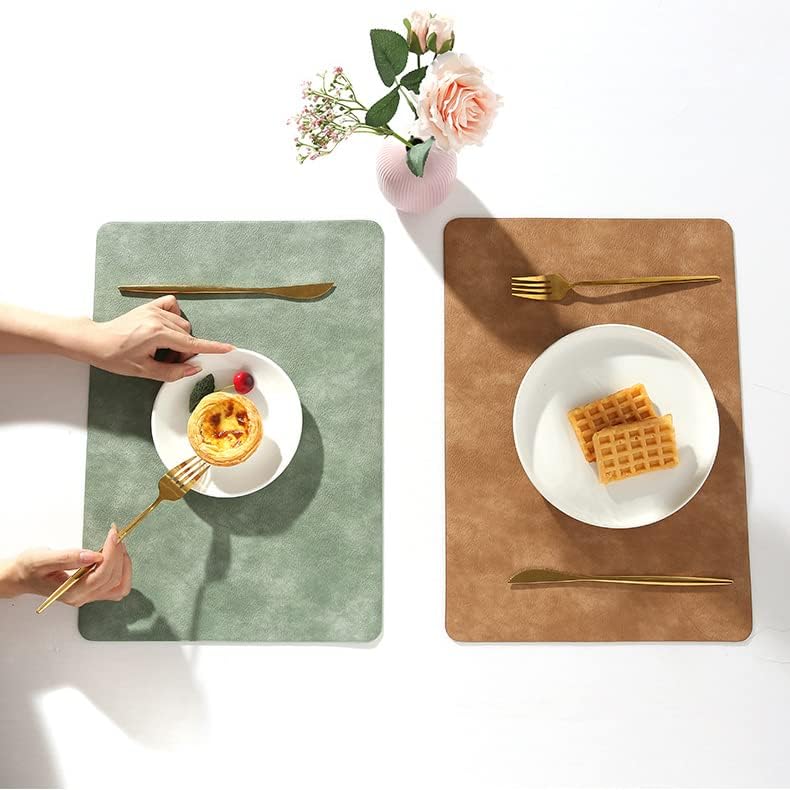Leather Washable Placemats, Brown Thick Faux Leather Heat Resistant