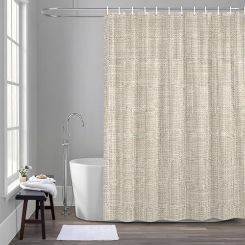 Beige Solid Shower Curtain 84 inches Extra Long Minimalist Cloth Cream